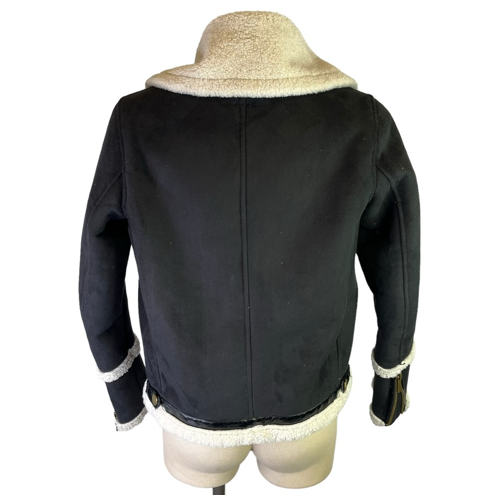NWOT Michael Michael Kors Black/Bone Aviator Jacket Faux Suede Sherpa Size XS - Picture 6 of 11